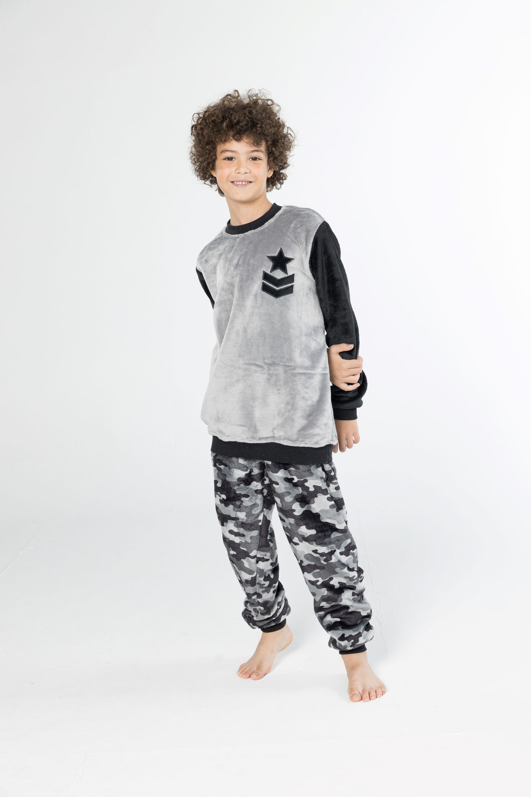 Boys' Grey Star Camouflage Fleece Pyjamas (Sizes 10-12 yrs)