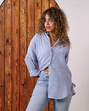 Load image into Gallery viewer, Women&#39;s Striped Linen Shirt - Blue &amp; White
