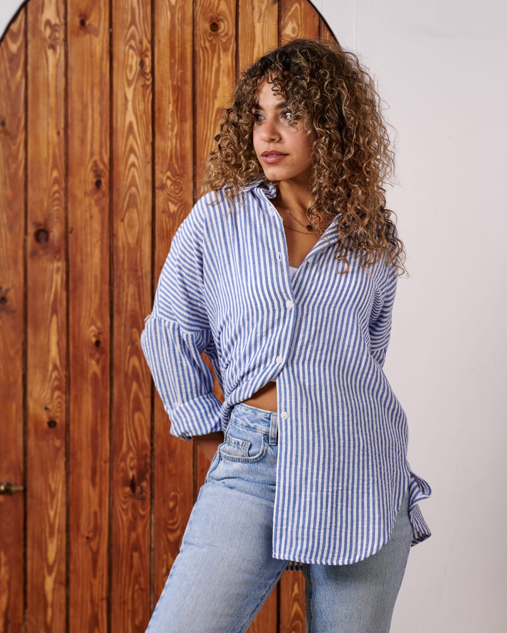 Women's Striped Linen Shirt - Blue & White