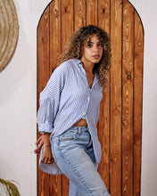 Load image into Gallery viewer, Women&#39;s Striped Linen Shirt - Blue &amp; White
