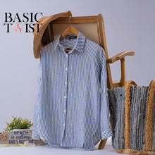 Load image into Gallery viewer, Women&#39;s Striped Linen Shirt - Blue &amp; White
