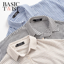 Load image into Gallery viewer, Women&#39;s Striped Linen Shirt - Blue &amp; White
