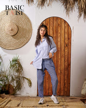 Load image into Gallery viewer, Women&#39;s Pinstripe Linen Shirt -Blue &amp; White
