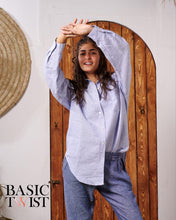 Load image into Gallery viewer, Women&#39;s Pinstripe Linen Shirt -Blue &amp; White
