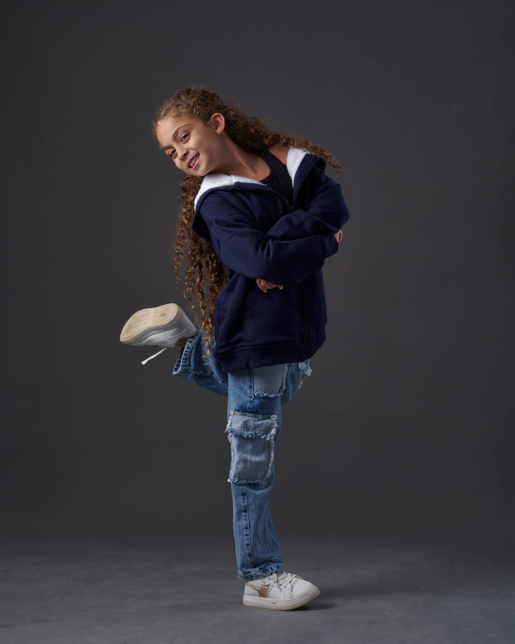 Jacket- Navy with WHITE Fur Lining (Sizes 8-12 yrs)