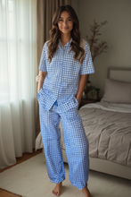 Load image into Gallery viewer, Women&#39;s Pyjamas-Blue Gingham (Size:S-XL)
