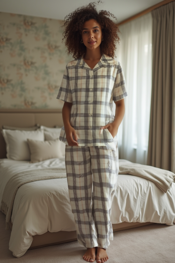 Women's Pyjamas-Yellow Checks (Size:S-XL)