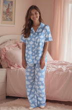 Load and play video in Gallery viewer, Women&#39;s Satin Pyjamas-Blue Clouds (Size:S.M.L.XL)
