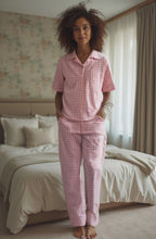 Load and play video in Gallery viewer, Women&#39;s Pyjamas- Pink Gingham (Size:S-XL)
