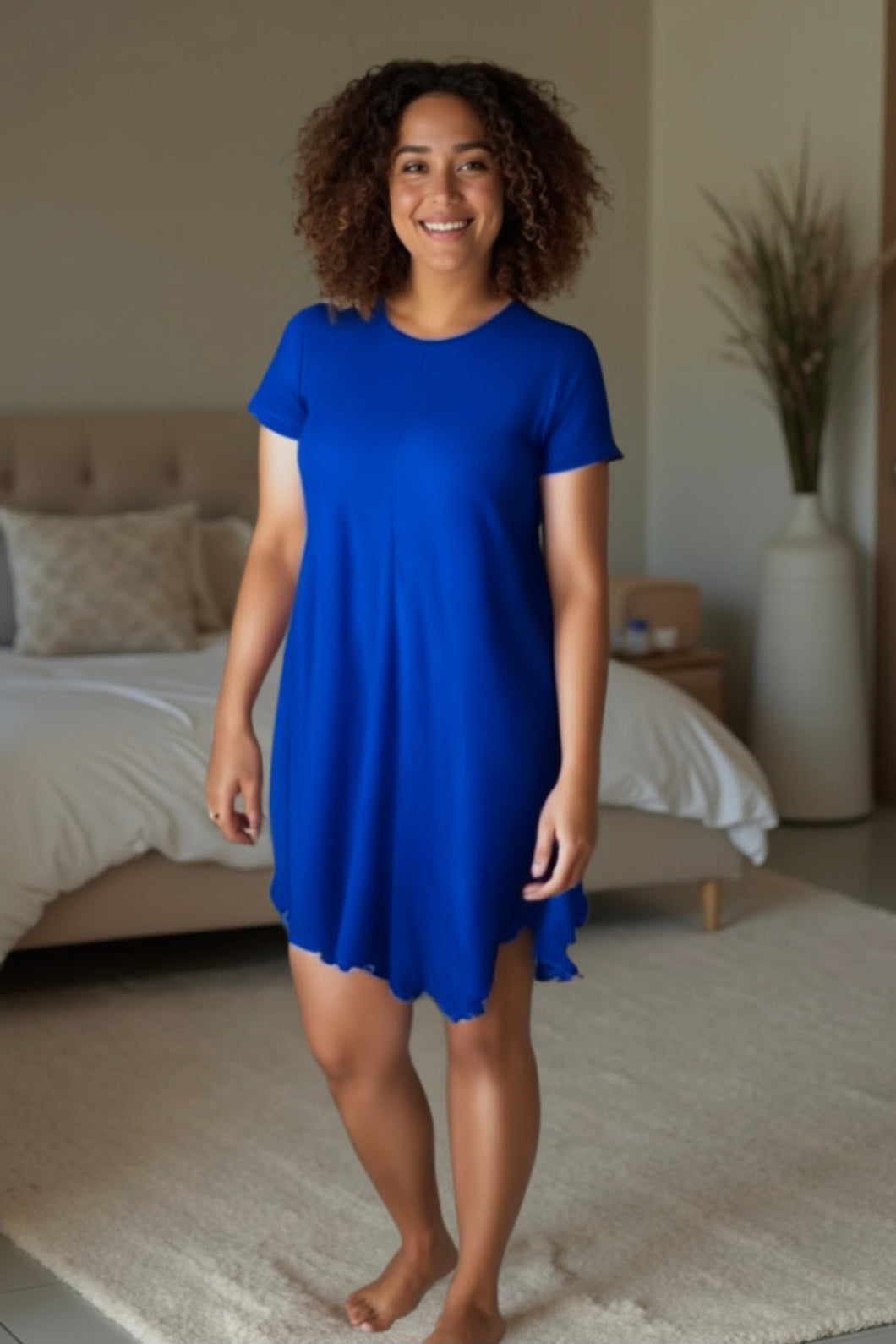 Short Viscose Nightdress- Midnight Blue