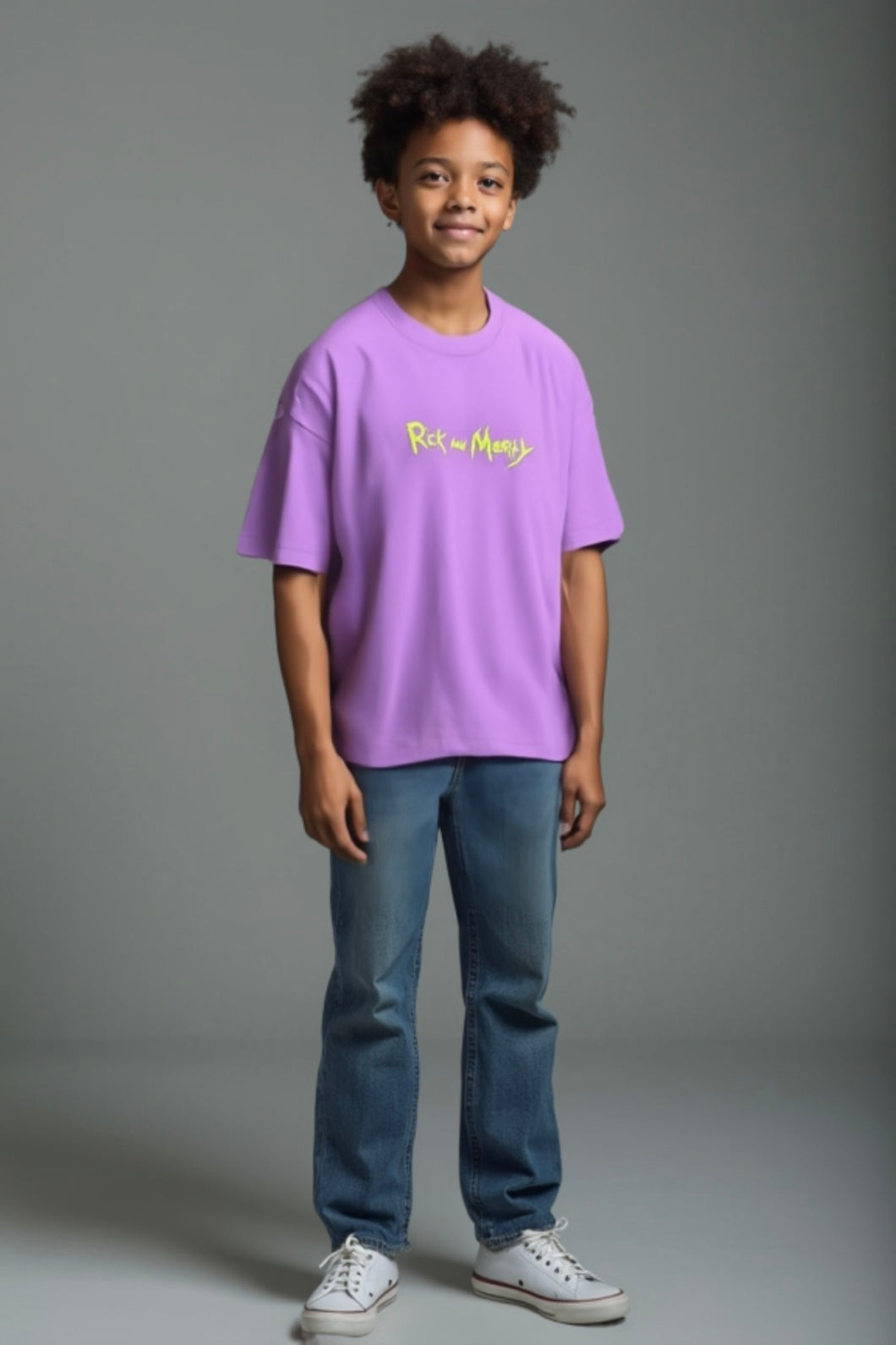 Kid's Oversized TShirts - Purple- Rick & Morty