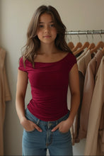 Load image into Gallery viewer, Basic Top- Offshouder- Burgundy (Sizes 10.12.14.S.M.L)
